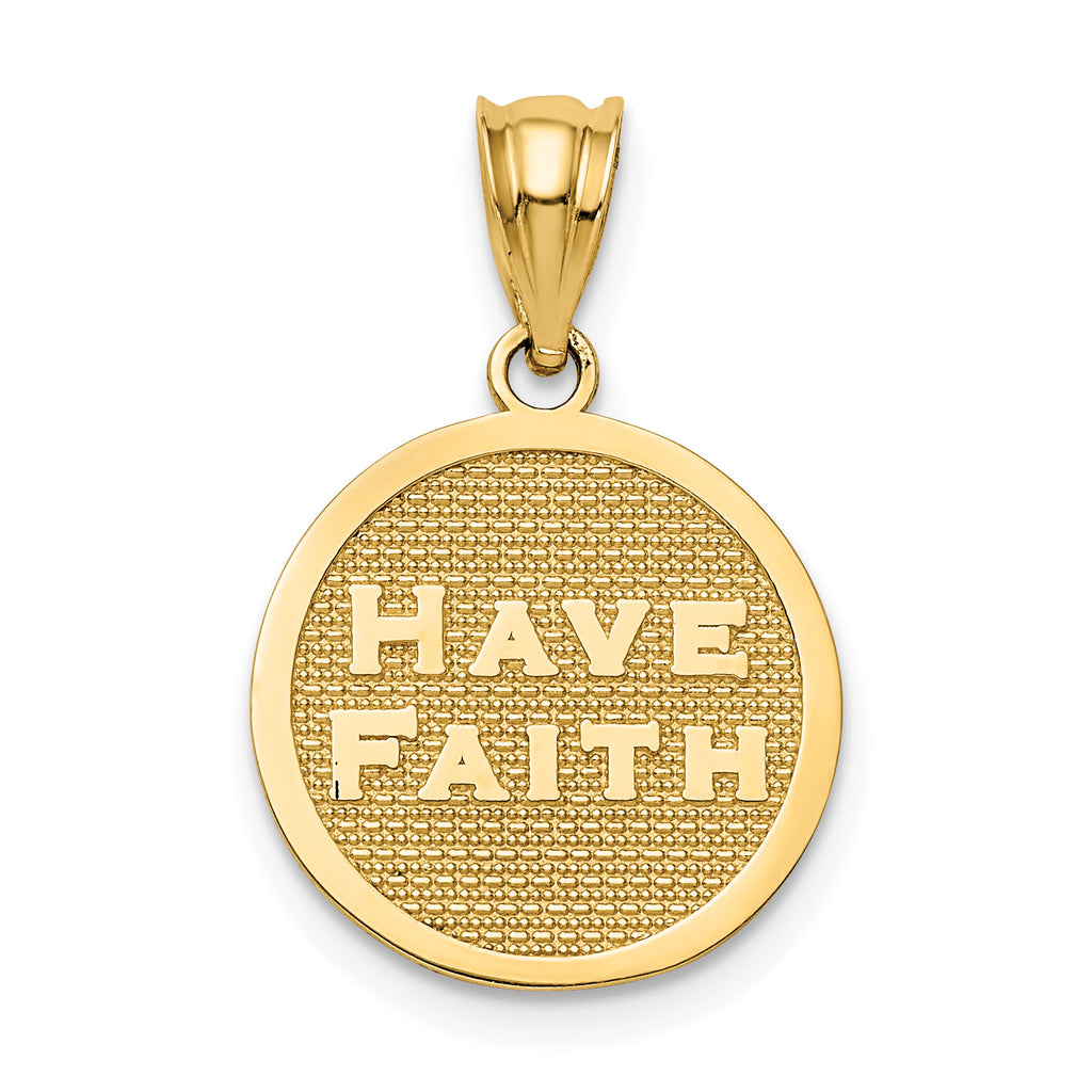 14K Gold Polished Reversible Faith and Footprints Pendant
