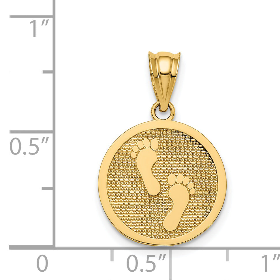 14K Gold Polished Reversible Faith and Footprints Pendant