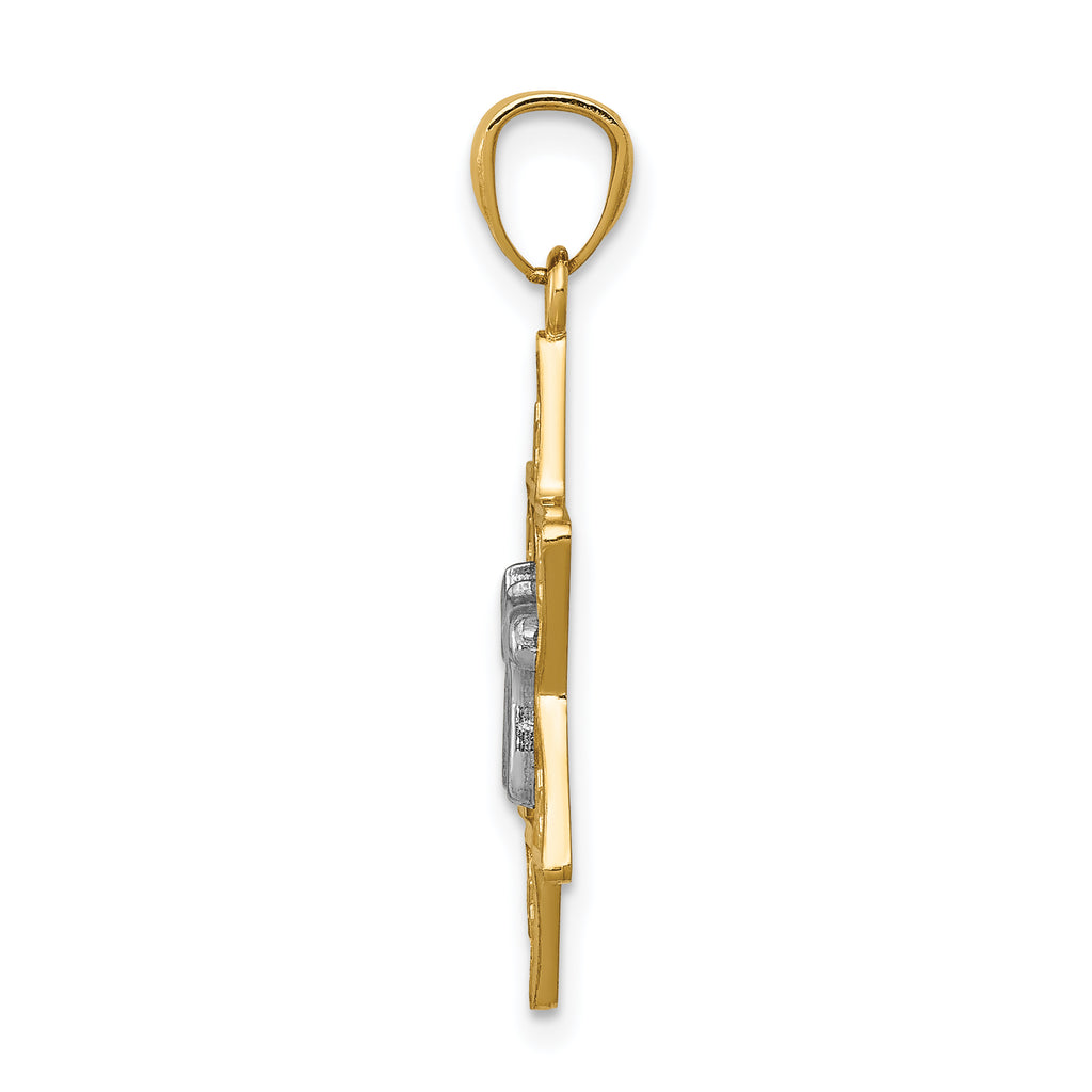 14K Two-Tone Gold Star of David with Chai Pendant Polished Finish