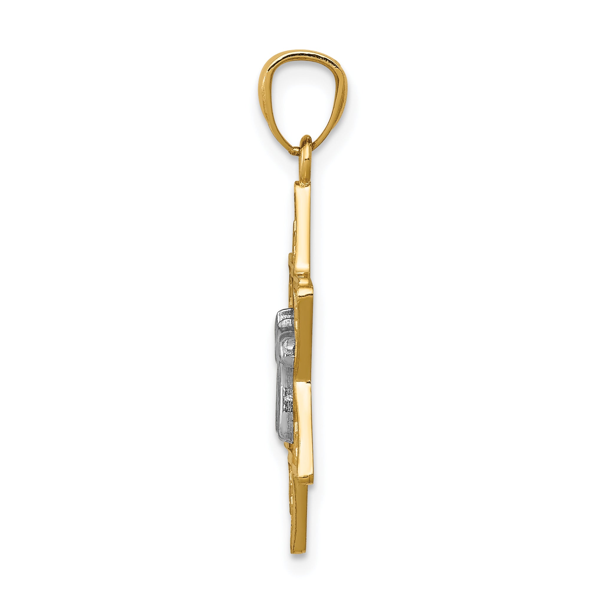 14K Two-Tone Gold Star of David with Chai Pendant Polished Finish