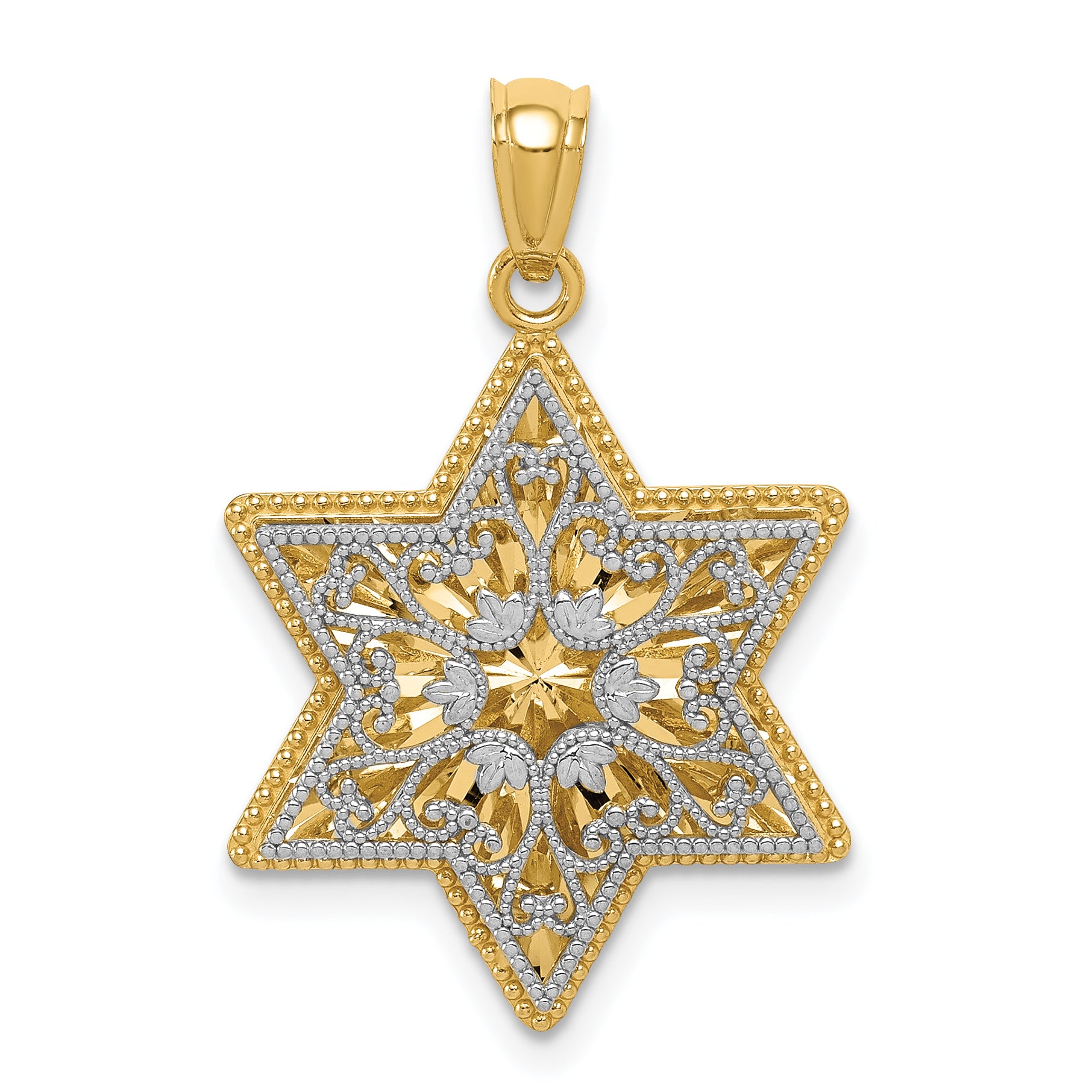 14K Two-Tone Polished Reversible Filigree Star Of David Pendant Main image