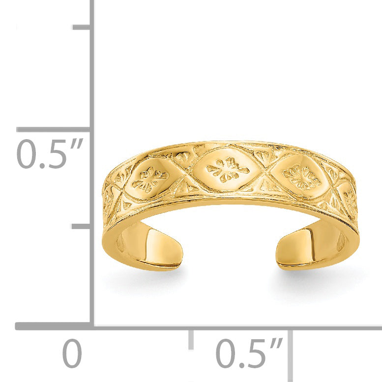 14K Gold Polished Wave w/flower Center Toe Ring