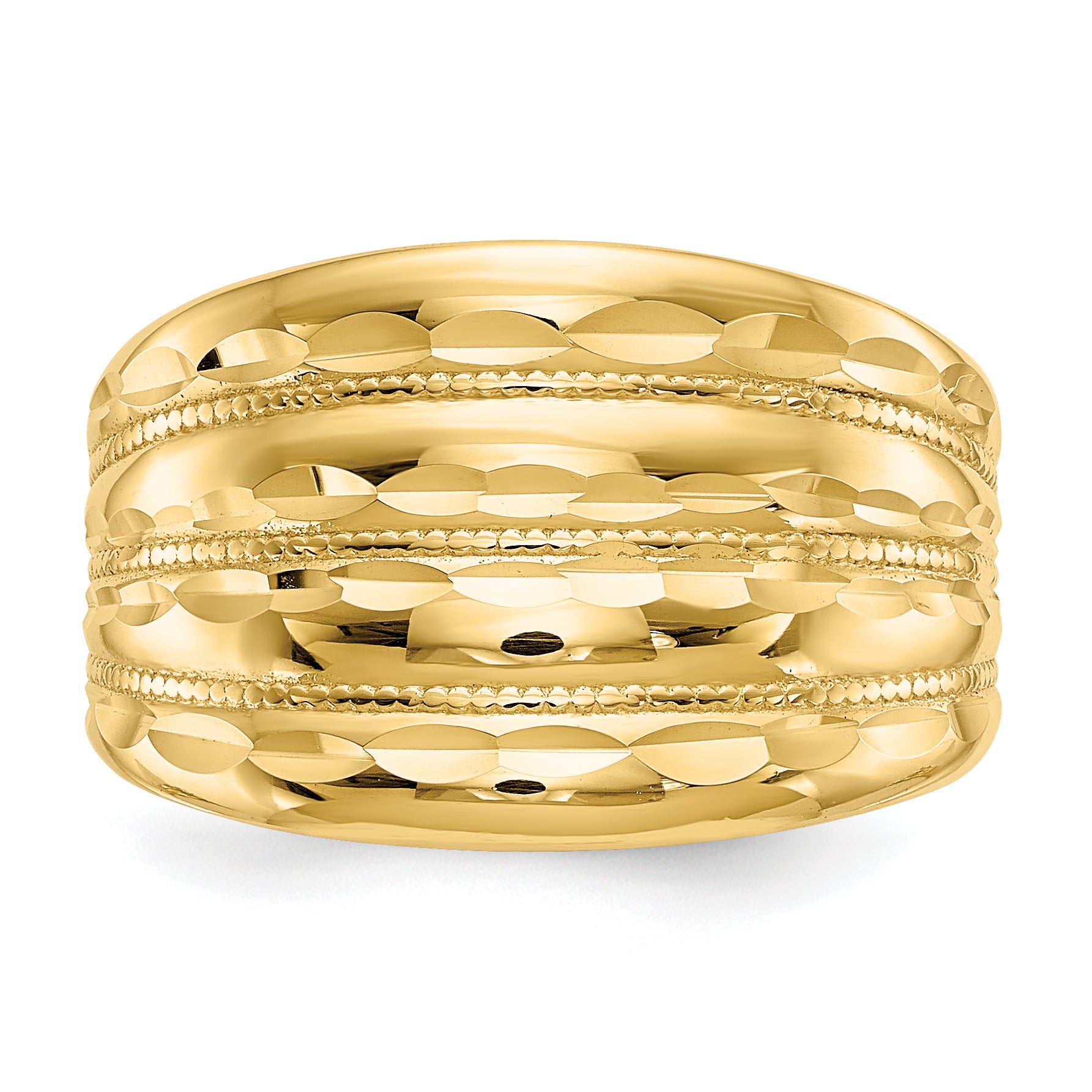 14K Gold Polished Diamond-cut Four Ridge Fashion Dome Ring