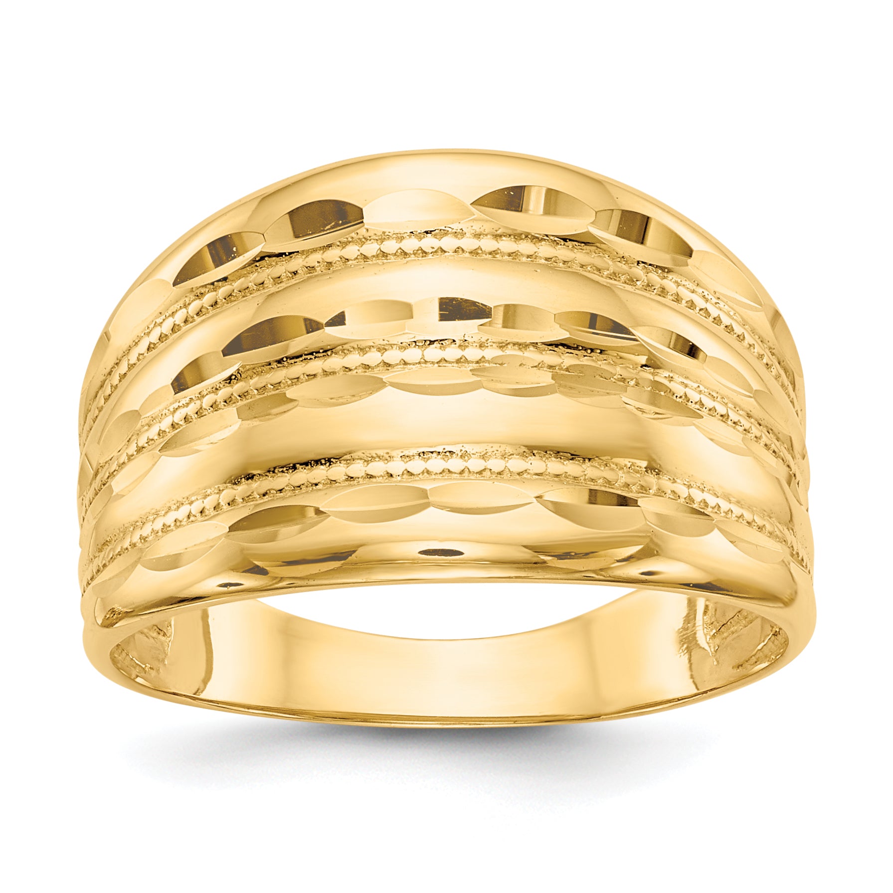 14K Gold Polished Diamond-cut Four Ridge Fashion Dome Ring Main image