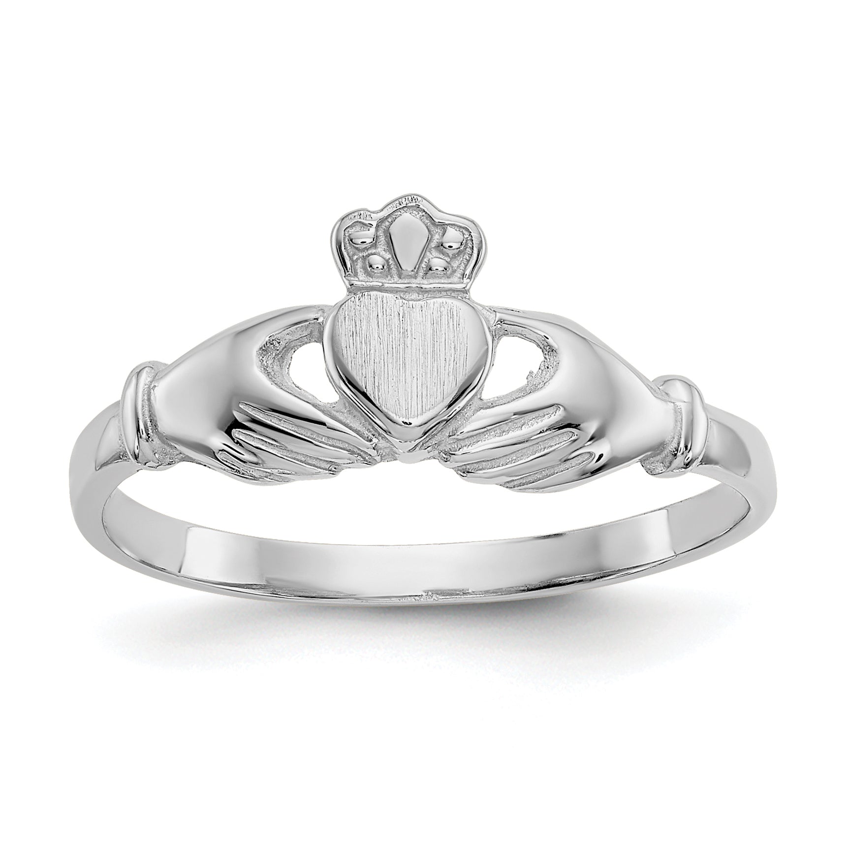 14k White Gold Polished and Satin Claddagh Ring Main image
