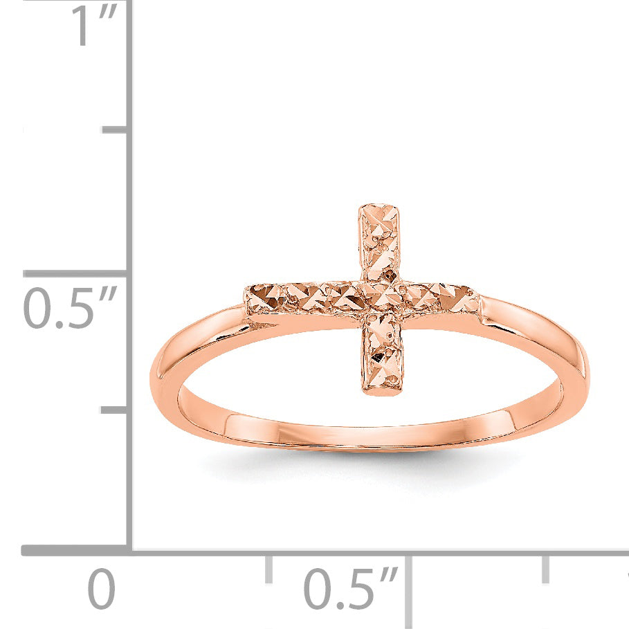 14k Rose Gold Polished & D/C Cross Ring
