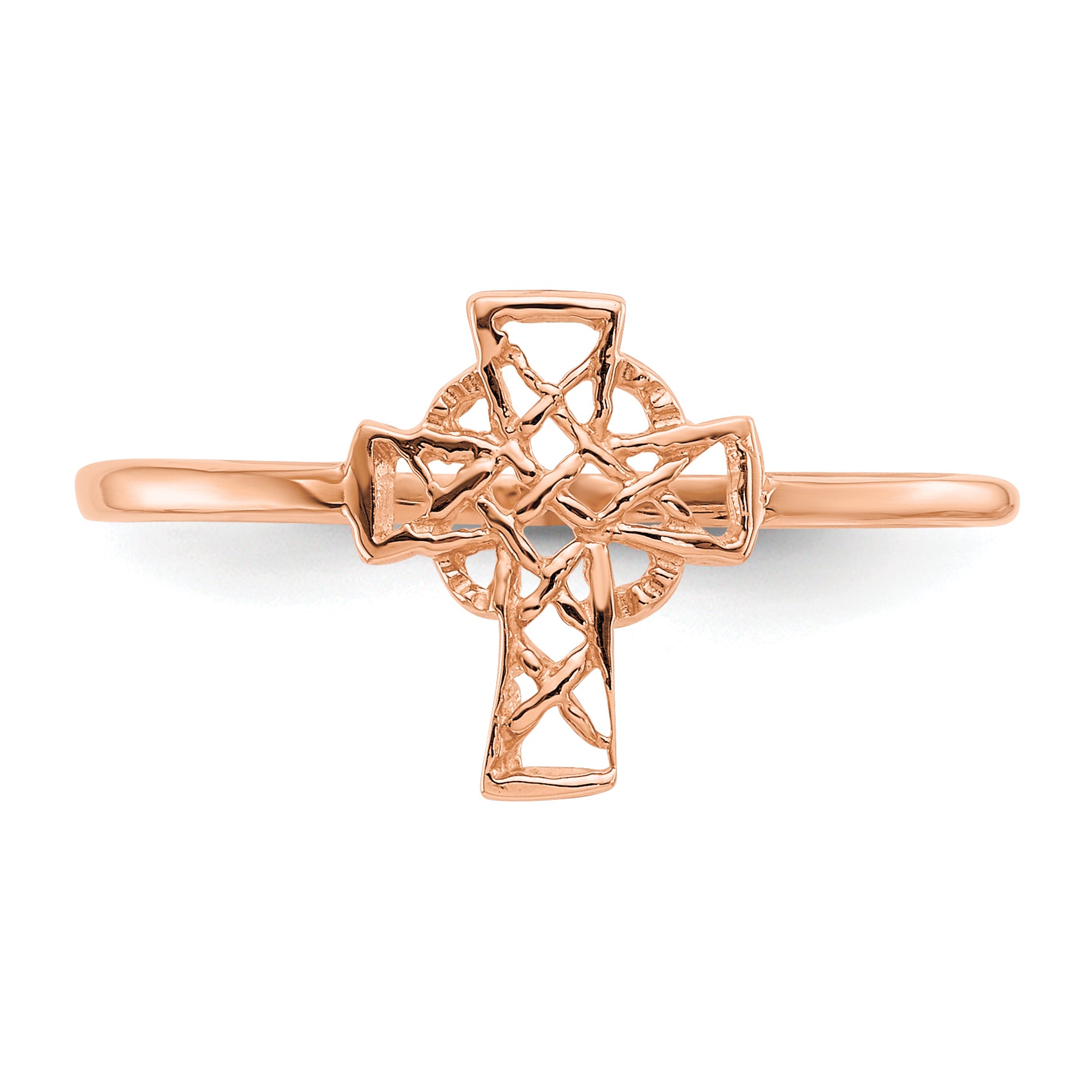 14k Rose Gold Polished Celtic Cross Ring