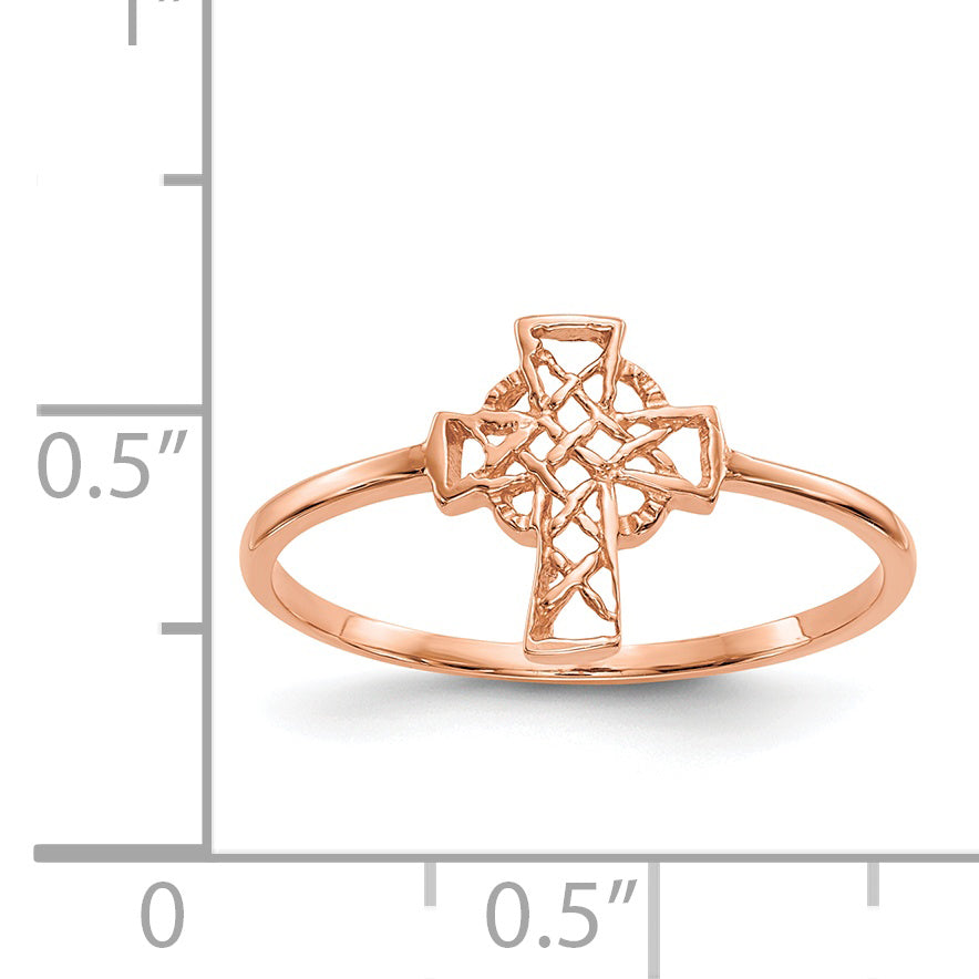 14k Rose Gold Polished Celtic Cross Ring