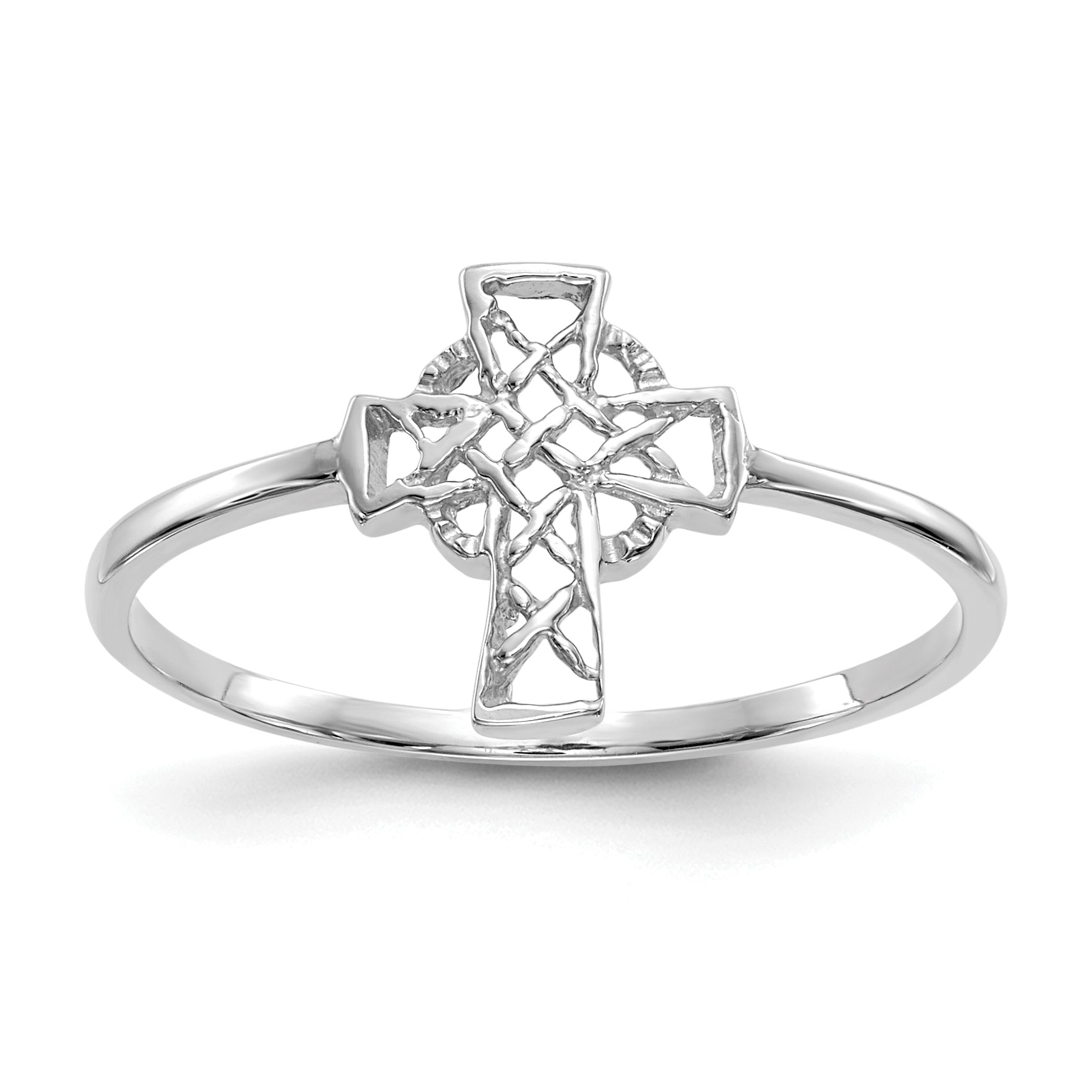 14k White Gold Polished Celtic Cross Ring Main image
