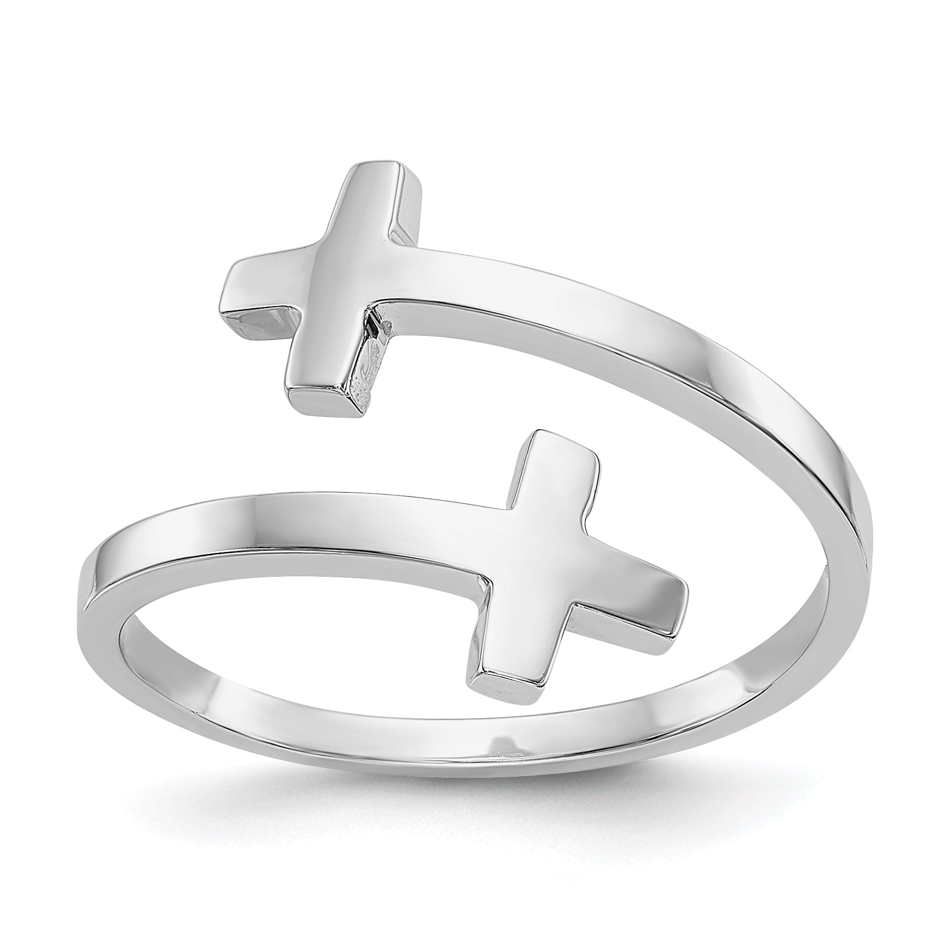 14k White Gold Polished Double Cross Ring Main image