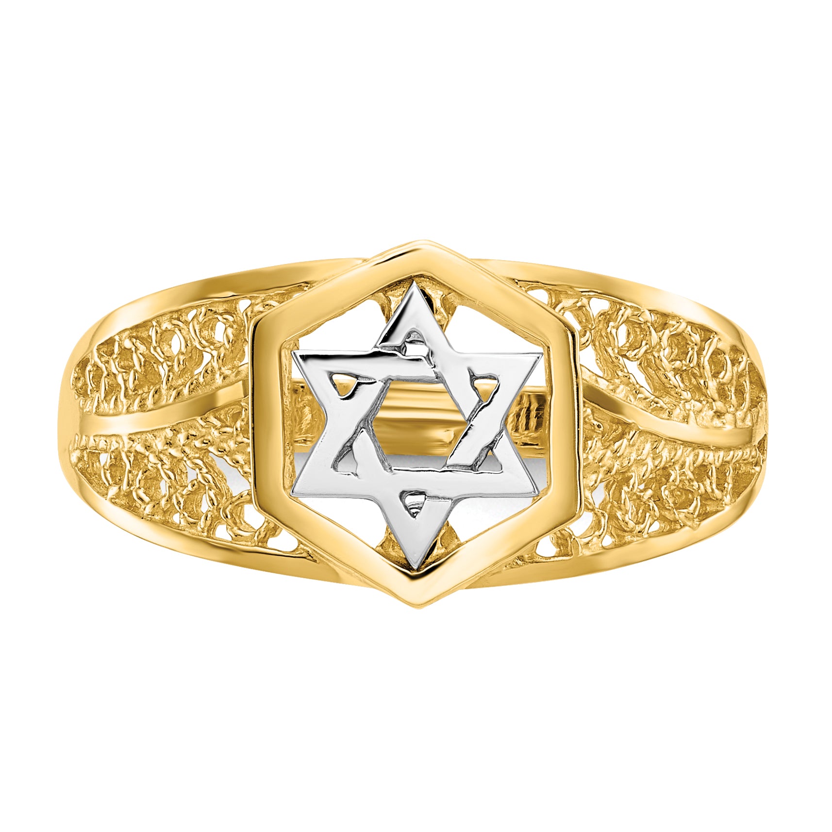 14k Two-Tone Polished Star of David Ring