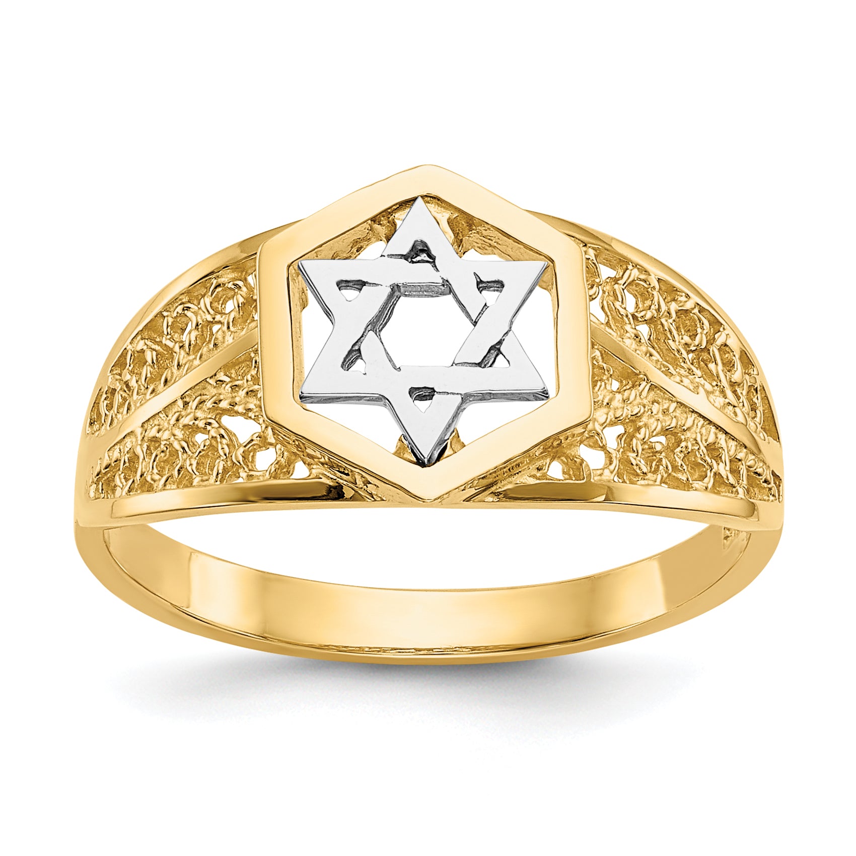 14k Two-Tone Polished Star of David Ring Main image