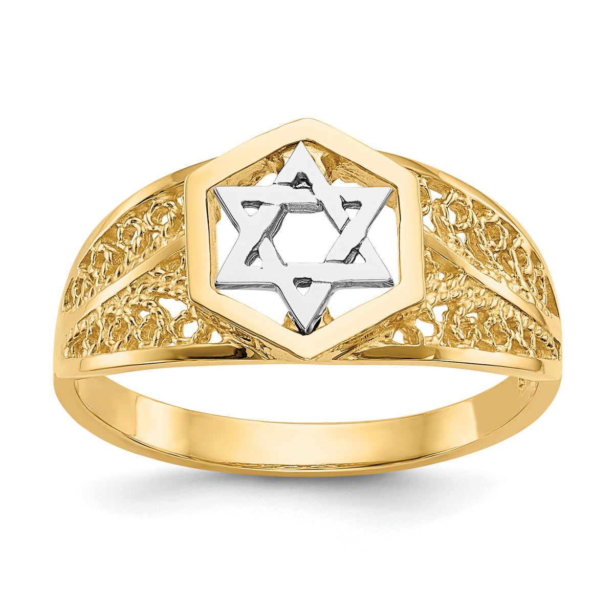 14k Two-Tone Polished Star of David Ring