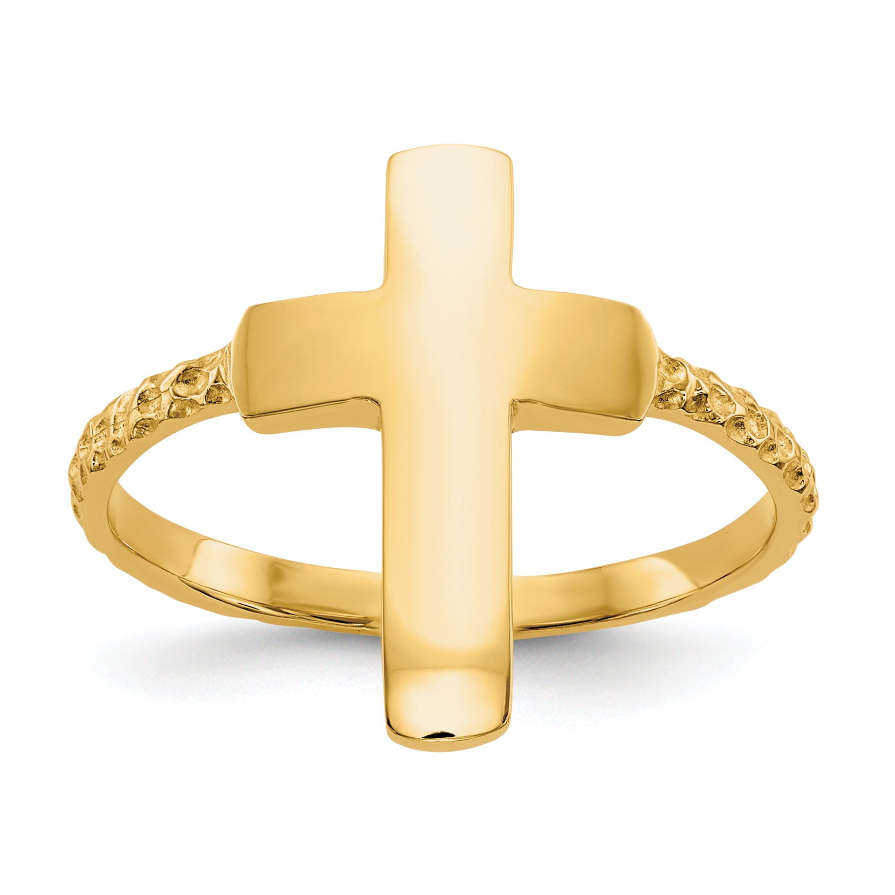 14k Polished Textured Cross Ring Main image