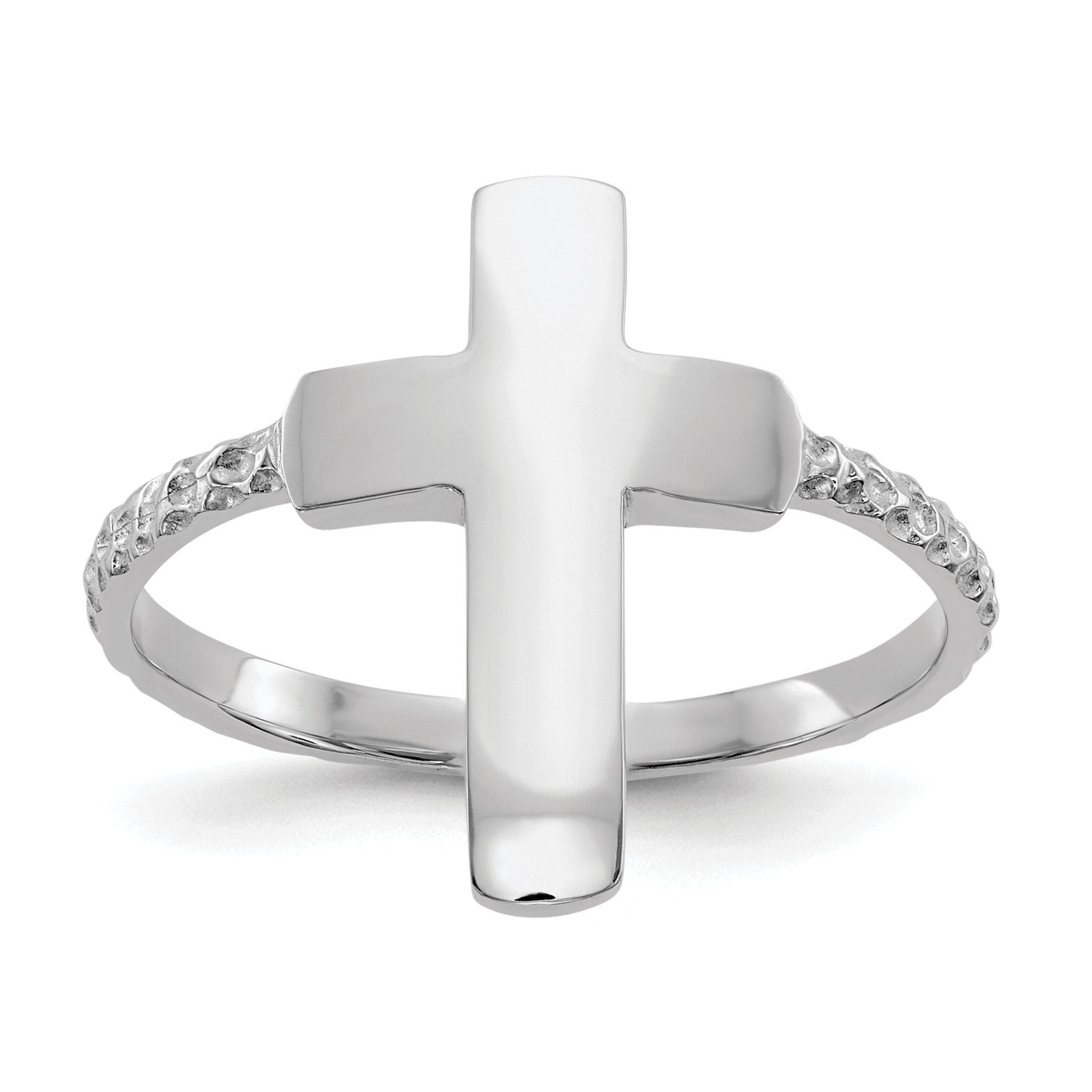 14k White Gold Polished Textured Cross Ring Main image