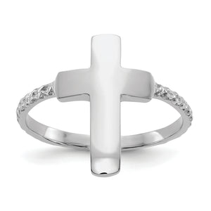 Cross Ring in 14K White Gold, Textured, Size 7 - Sophia Jewelers