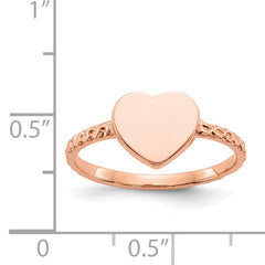 14k Rose Gold Polished Textured Heart Ring
