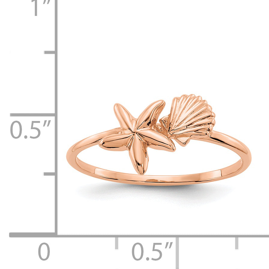 14k Rose Gold Polished Shell & Starfish Ring