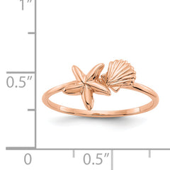 14k Rose Gold Polished Shell & Starfish Ring
