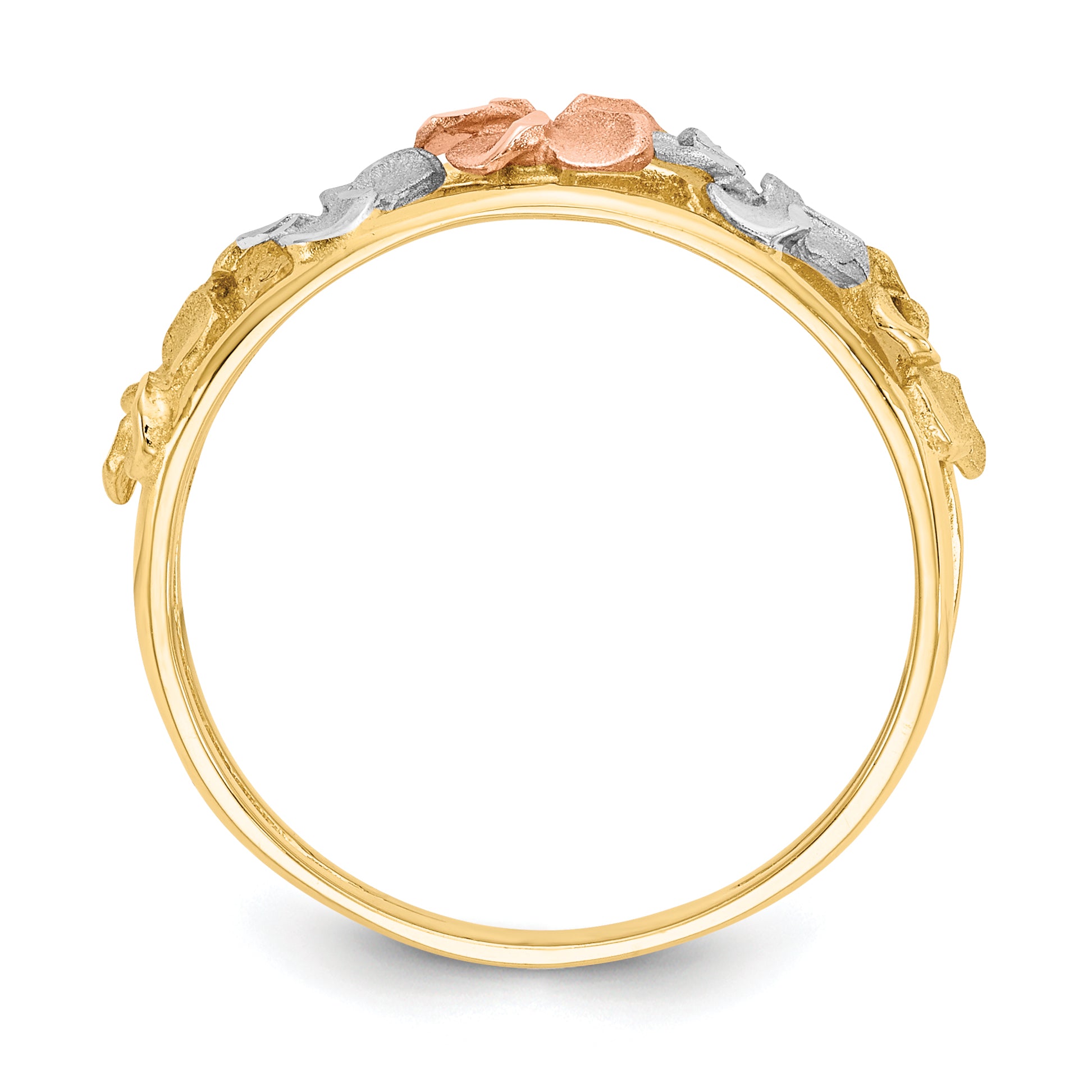 14k Two-Tone & Rhodium Satin/Polished D/C Flower Ring