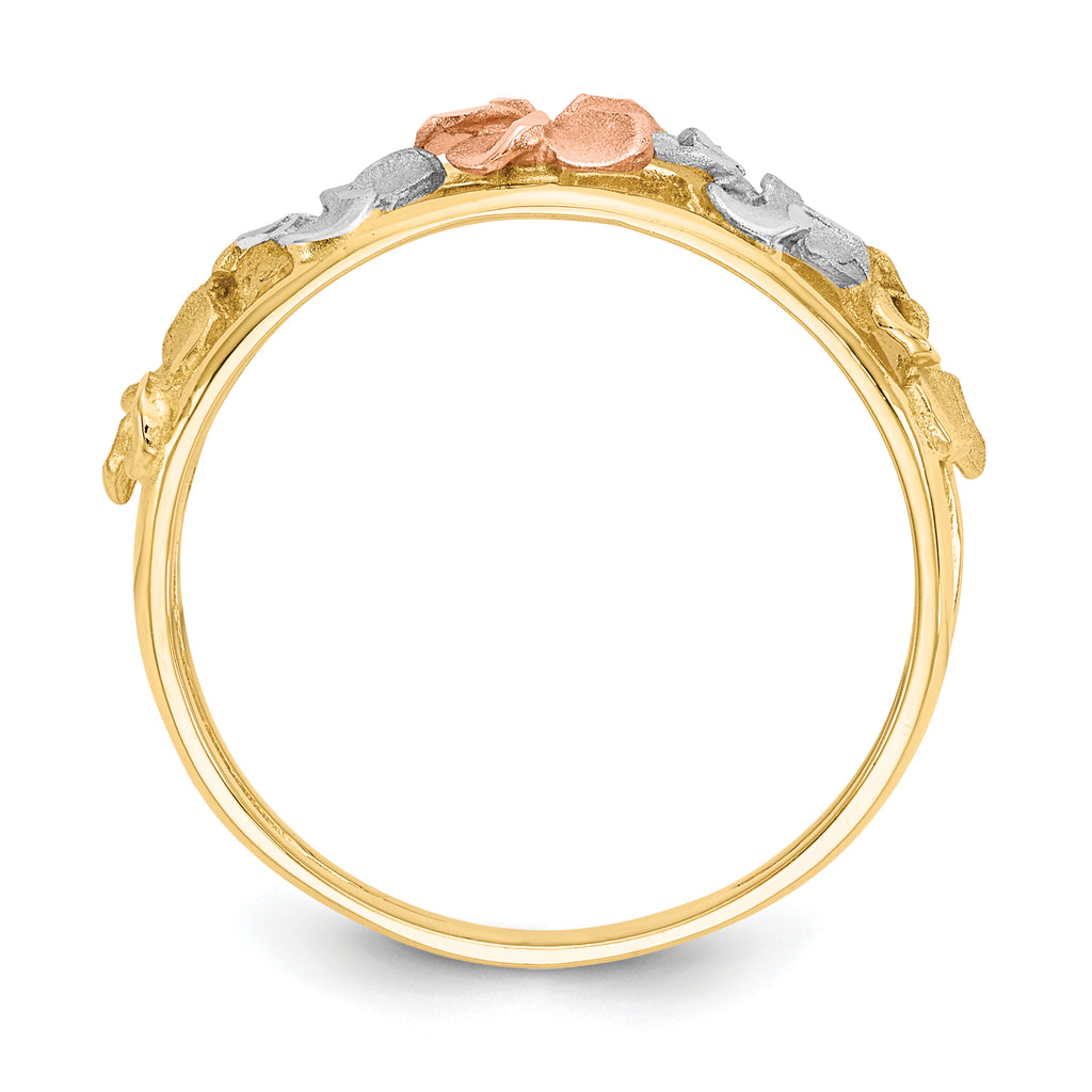 14k Two-Tone & Rhodium Satin/Polished D/C Flower Ring