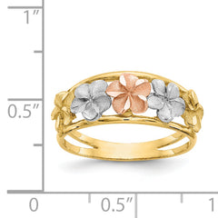 14k Two-Tone & Rhodium Satin/Polished D/C Flower Ring