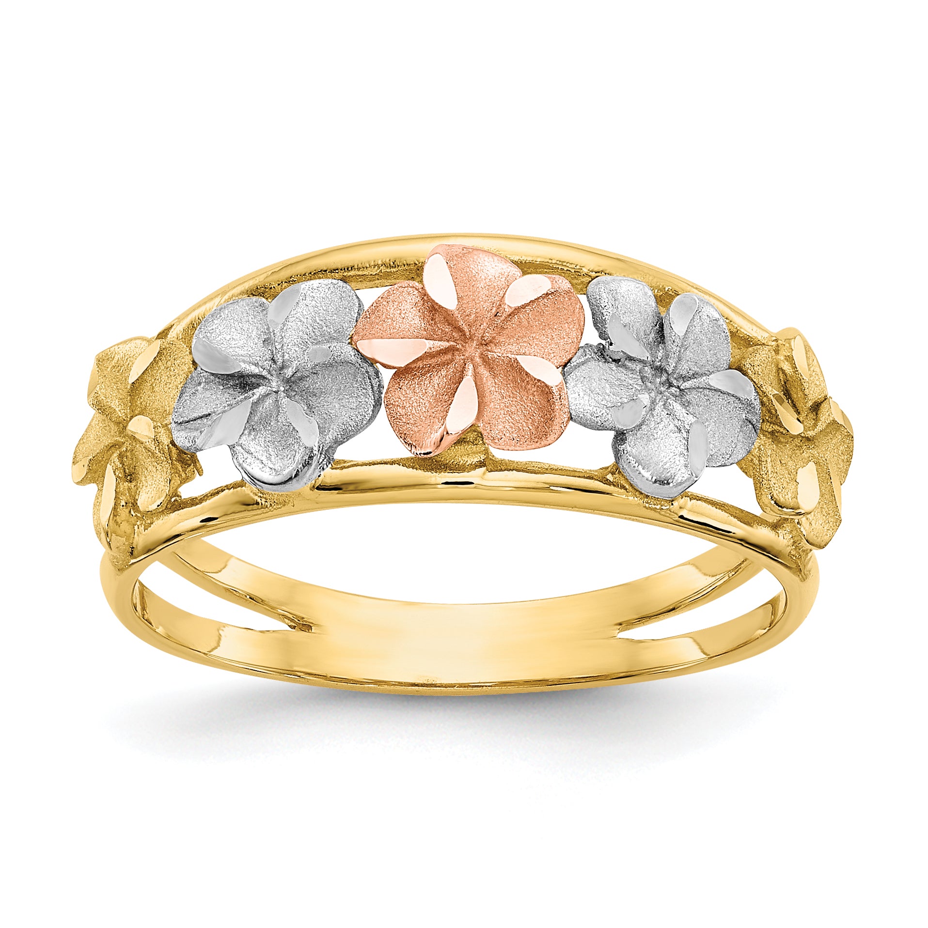 14k Two-Tone & Rhodium Satin/Polished D/C Flower Ring Main image