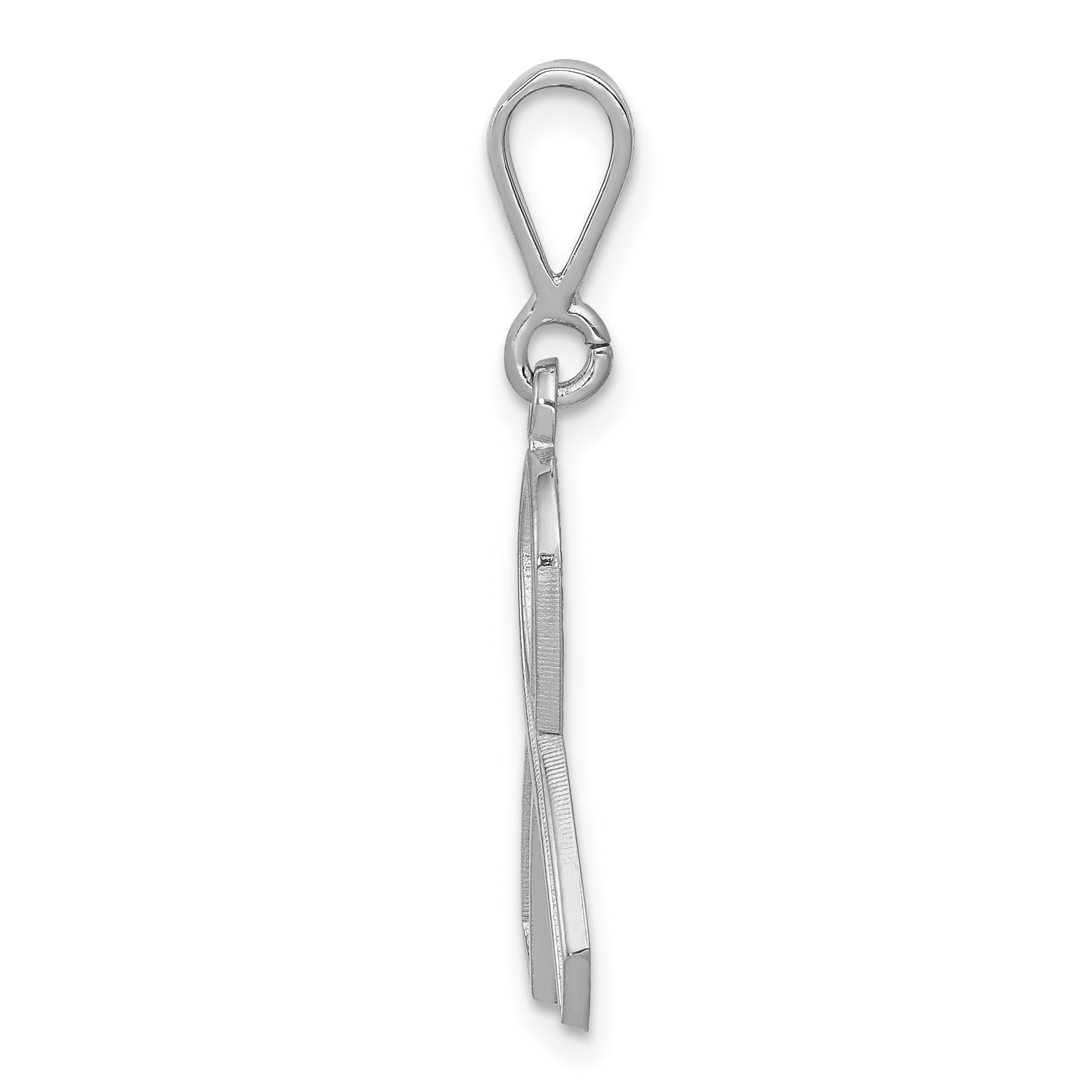 14K White Gold Awareness Pendant with Polished Rhodium Finish, Elegant & Textured