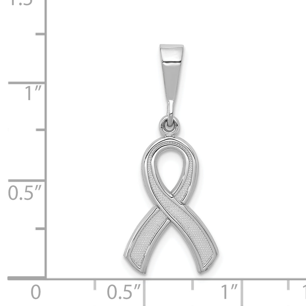 14K White Gold Awareness Pendant with Polished Rhodium Finish, Elegant & Textured
