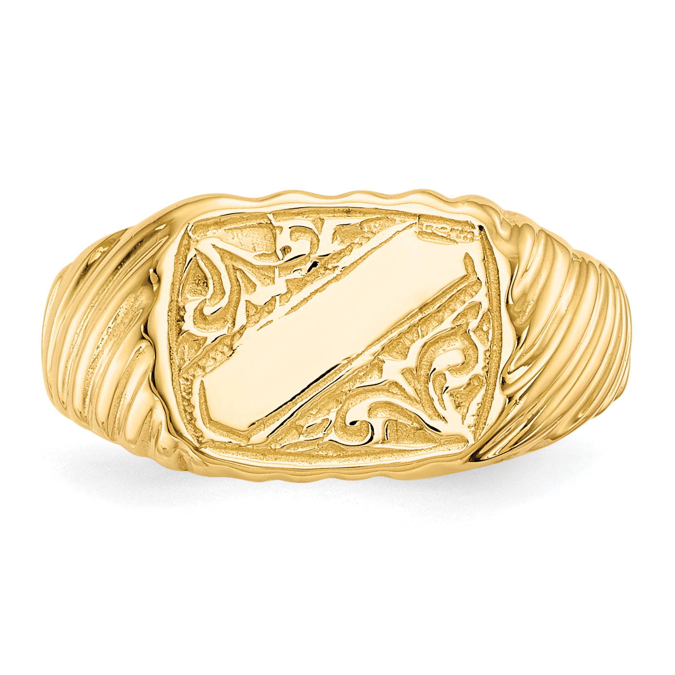 14K Gold Polished Baby Rectangle Signet WithStripes Ring