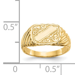 14K Gold Polished Baby Rectangle Signet WithStripes Ring