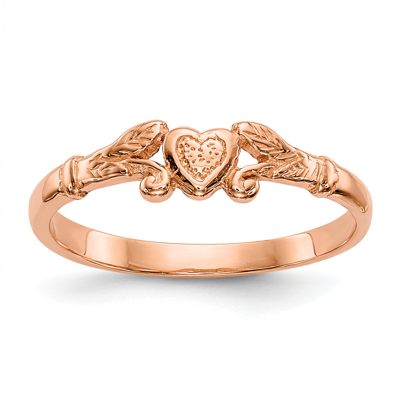 14K Rose Gold Textured Mini Heart Baby Ring Main image