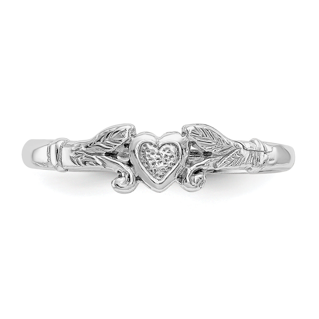 14K White Gold Textured Mini Heart Baby Ring - 1