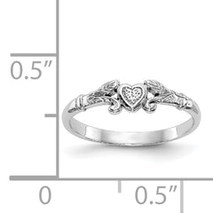 14K White Gold Textured Mini Heart Baby Ring - 1