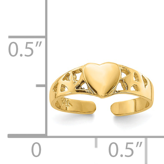 14K Polished and Textured Heart Toe Ring