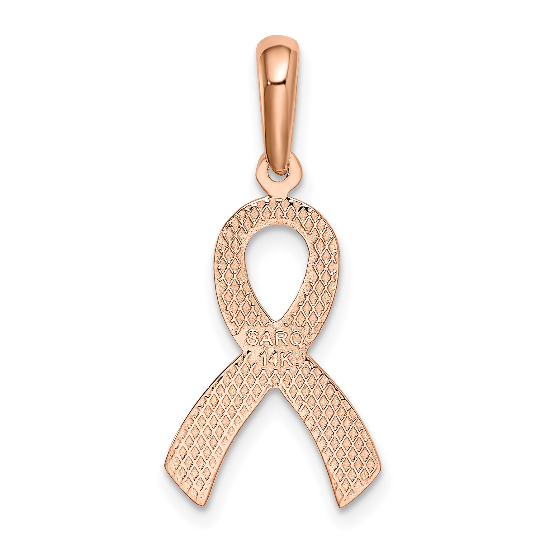 14K Rose Gold Awareness Pendant with Polished Finish & Textured Detail