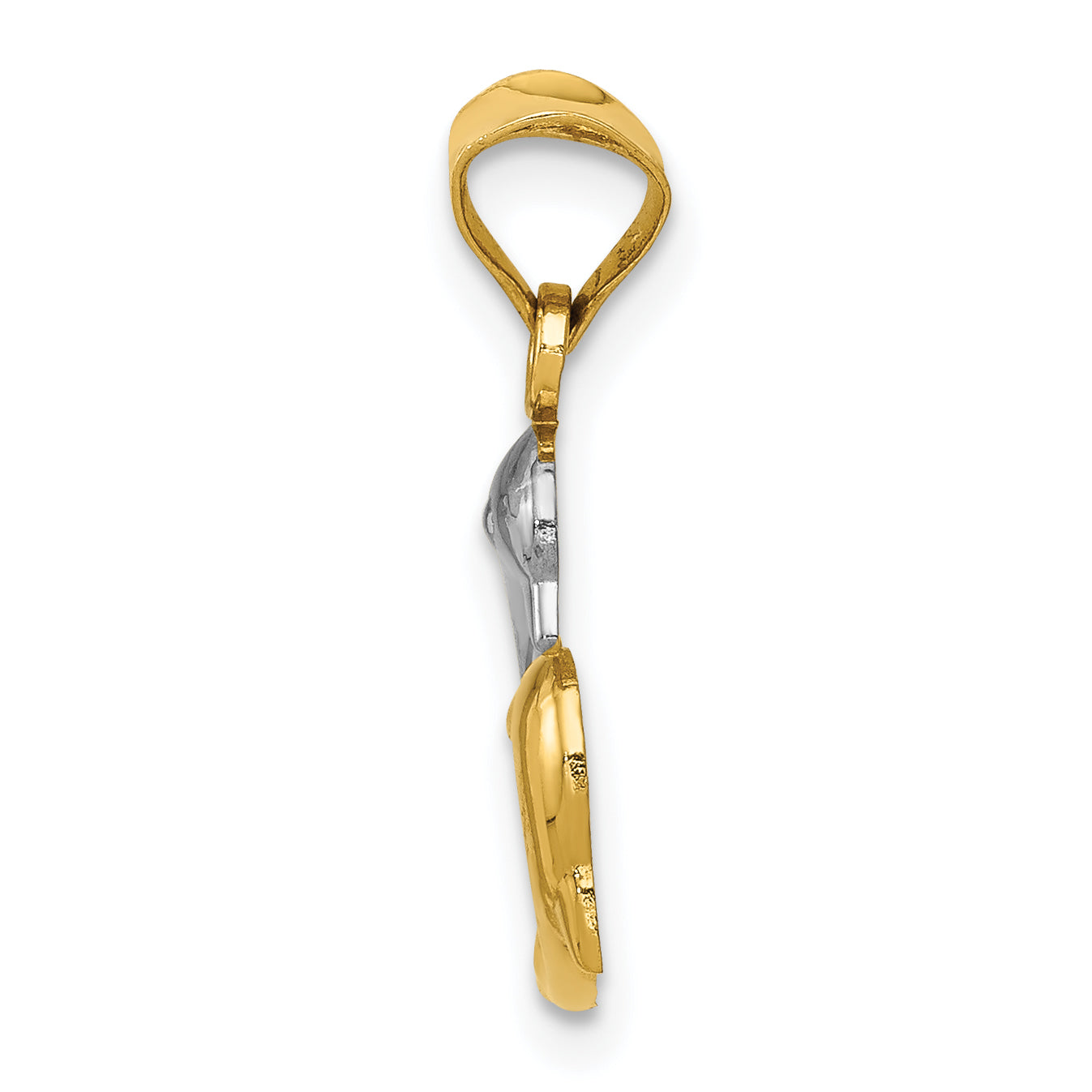 14K Gold Dolphin Pendant with Rhodium Accents Polished Finish
