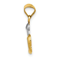 14K Gold Dolphin Pendant with Rhodium Accents Polished Finish