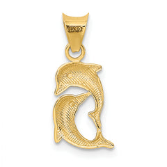 14K Gold Dolphin Pendant with Rhodium Accents Polished Finish