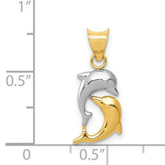14K Gold Dolphin Pendant with Rhodium Accents Polished Finish