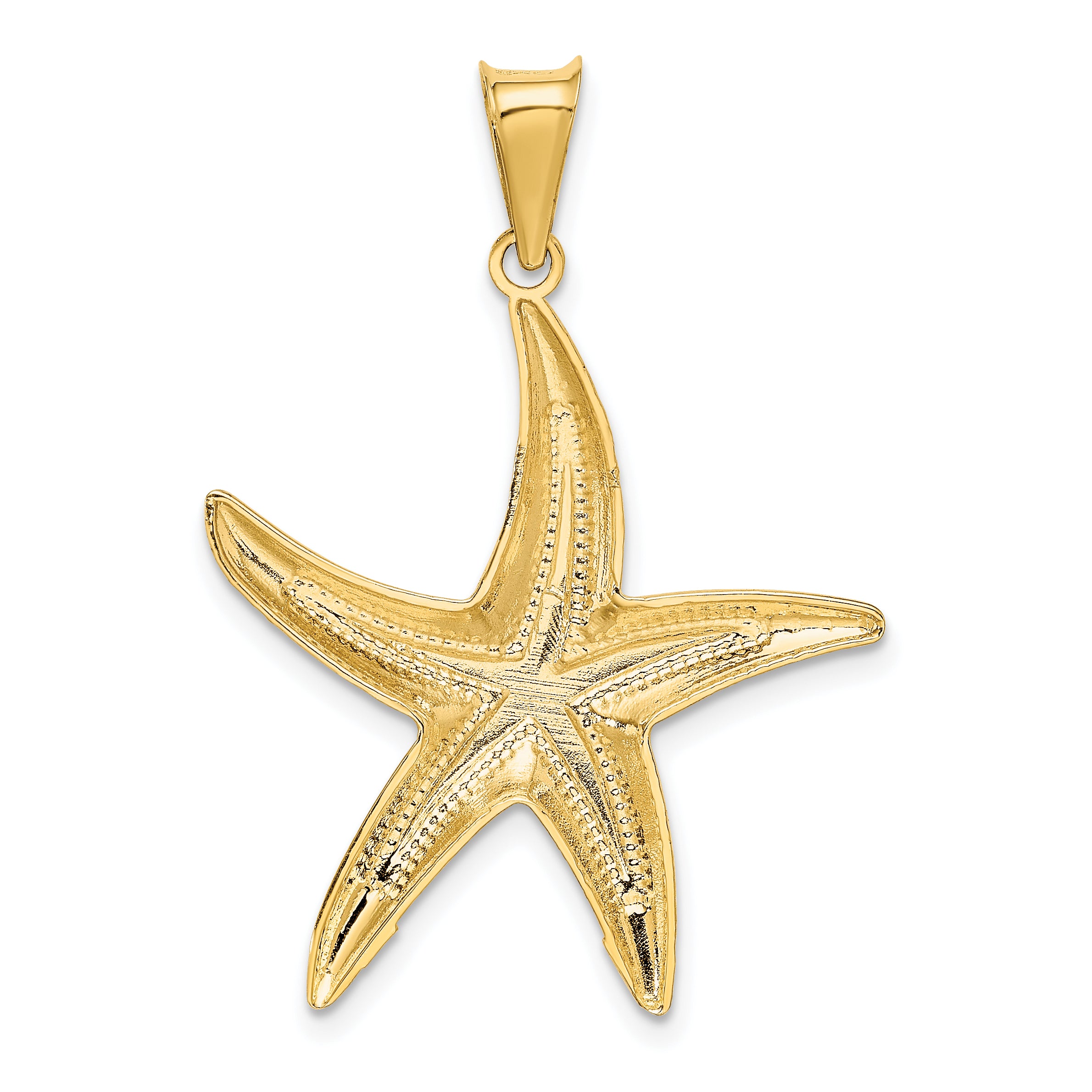 14K Gold Rhodium Diamond-Cut Starfish Pendant for Men  Polished Solid Design