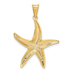 14K Gold Rhodium Diamond-Cut Starfish Pendant for Men  Polished Solid Design