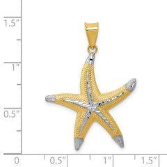 14K Gold Rhodium Diamond-Cut Starfish Pendant for Men  Polished Solid Design