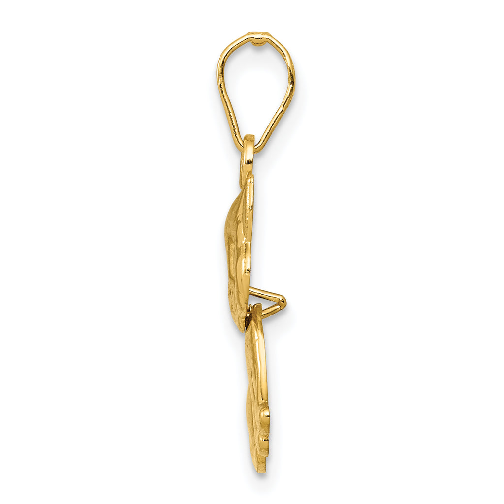 14K Gold Polished Moveable Cat Pendant Elegant Solid Design