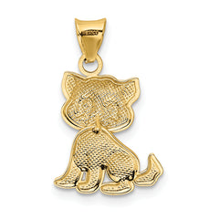 14K Gold Polished Moveable Cat Pendant Elegant Solid Design