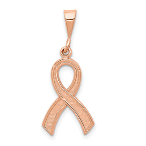 Awareness Ribbon Pendant in 14K Rose Gold, 30mm Brushed & Satin - Sophia Jewelers