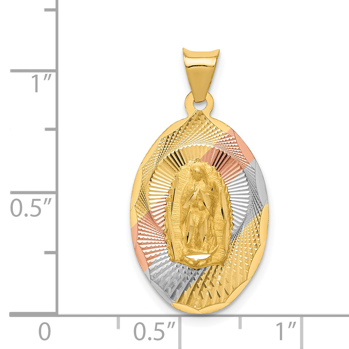 14K Gold & Rhodium Lady of Guadalupe Pendant with Diamond-Cut Details