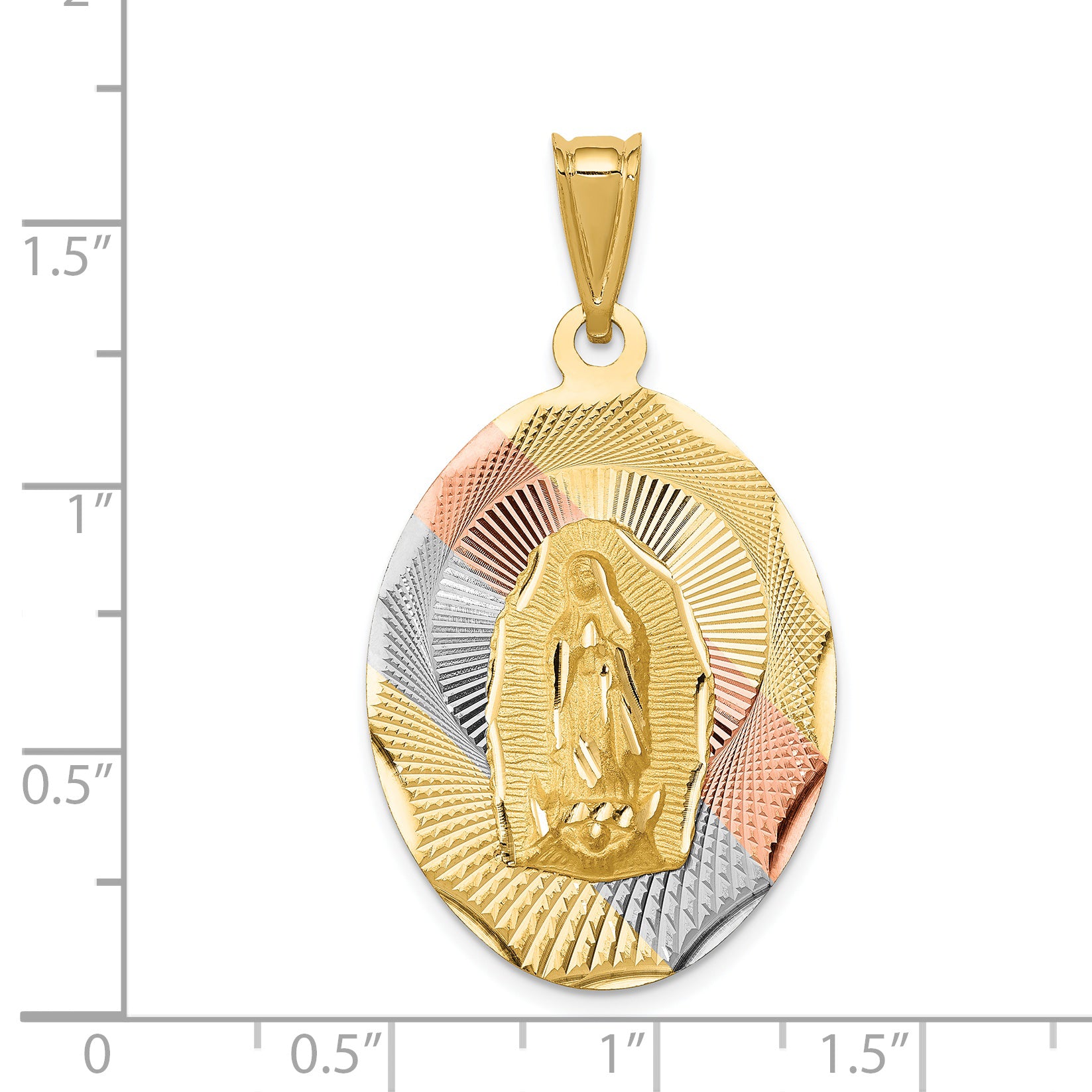 14K Gold & Rhodium Lady of Guadalupe Pendant with Diamond-Cut Detailing, Polished Finish