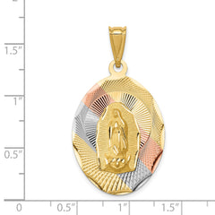 14K Gold & Rhodium Lady of Guadalupe Pendant with Diamond-Cut Detailing, Polished Finish