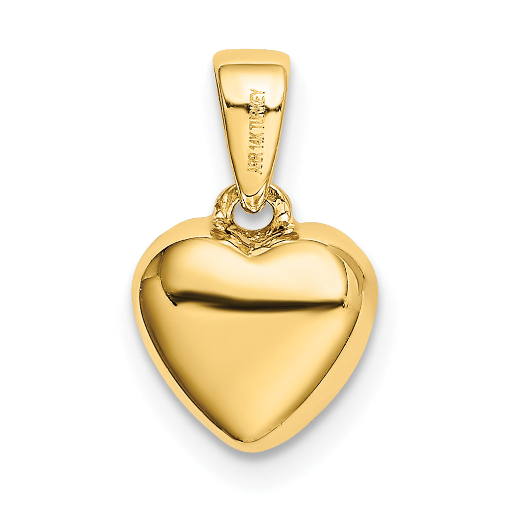14K Gold Polished Heart Pendant with 3D Design and CZ Detailing